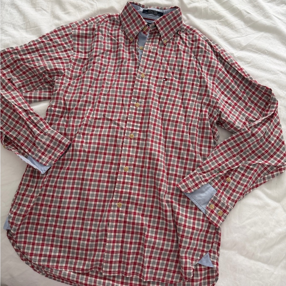 Tommy Hilfiger Red and White Checkered Men's Shirt